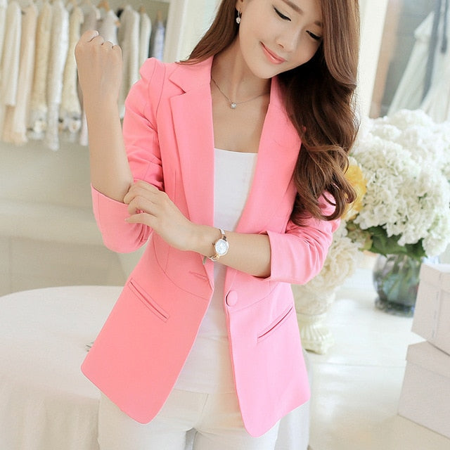 PEONFLY  Ladies Blazer Long Sleeve Blaser Women Suit jacket Female Feminine Blazer Femme Pink Blue White Black Blazer Autumn