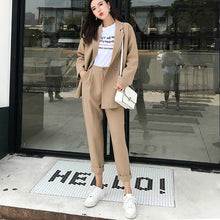 Load image into Gallery viewer, BGTEEVER  Casual Solid Women Pant Suits Notched Collar Blazer Jacket &amp; Pencil Pant Khaki Female Suit Autumn 2019 high quality