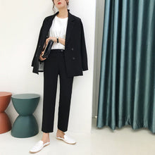 Load image into Gallery viewer, Vintage Double Breasted Women Pant Suit Light Green Notched Blazer Jacket &amp; High Waist Pant 2019 Spring Office Wear Women Suits