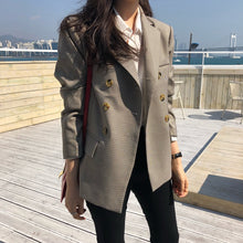 Load image into Gallery viewer, BGTEEVER Classic Plaid Double Breasted Women Jacket Blazer Notched Collar Female Suits Coat Fashion Houndstooth 2019 Spring