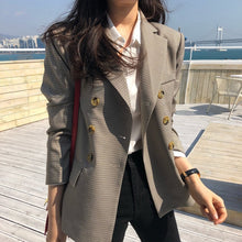 Load image into Gallery viewer, BGTEEVER Classic Plaid Double Breasted Women Jacket Blazer Notched Collar Female Suits Coat Fashion Houndstooth 2019 Spring