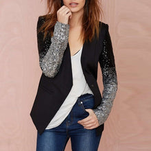 Load image into Gallery viewer, 2019 Women Thin Jacket Coat Spring Autumn Long Sleeve Lapel Fashion Silver Black Sequin Elegant Slim Work Blazers Suit feminino