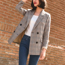 Load image into Gallery viewer, Vintage Bouble Breasted Plaid Women Blazer Pockets Jackets Female Retro Suits Coat Feminino blazers Outerwear high quality